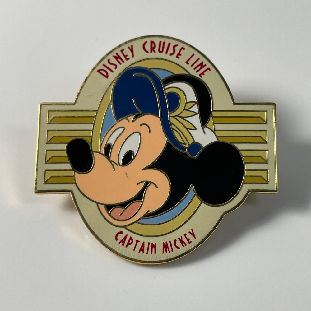 Disney Cruise Line Captain Mickey Mouse Pin Vintage Gold Tone Enamel Sailor Hat